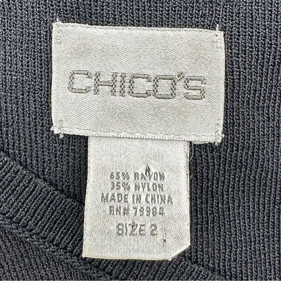 Chicos Sz 2 US 12 Large Tank Sleeveless Black Top Vneck Stretch Basic Shell - Picture 3 of 7